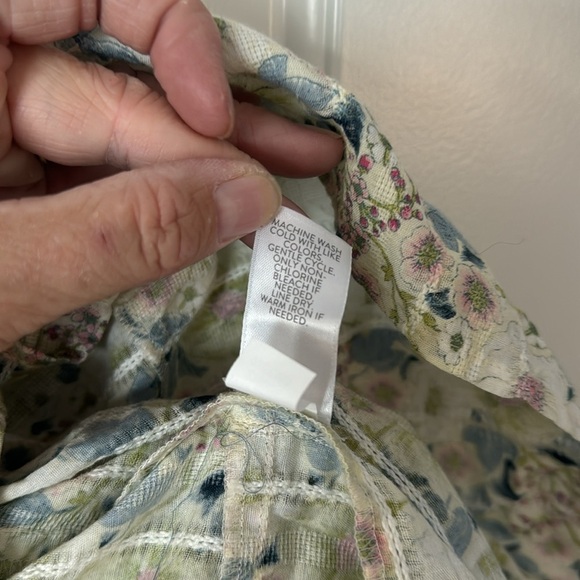 J. Jill Womens Textured Cotton Blouse 3X Cream green Blue Floral 3/4 Sleeve - Picture 7 of 13